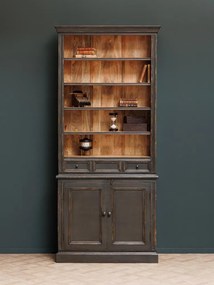 Biblioteca din lemn de mango, cu 6 rafturi, un sertar si 2 usi, cu aspect vintage, Valmore