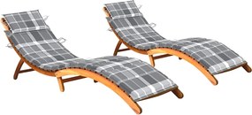 vidaXL Șezlonguri cu perne, 2 buc., lemn masiv de acacia