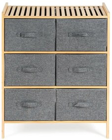 Raft din bambus cu coșuri G21, 3 rafturi, gri, 3 etaje