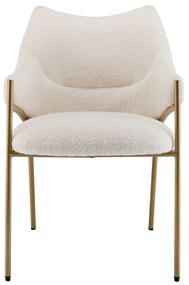 Scaun de prânz cu brațe, țesătură Sherpa, pernă de șezut groasă, spătar ergonomic, 52.5×48×83.7 cm, Bej