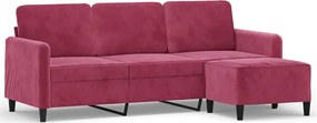 vidaXL Canapea cu 3 locuri și taburet, roșu vin, 180 cm, catifea