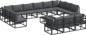 vidaXL Set de canapele pentru grădină cu pernă 14 pcs Negru Aluminiu