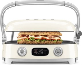 Grătar multifuncțional SMEG 50's Style MGF01CREU, 2100 W, 60-230 °C, 3 programe, acoperire ceramică, tavă de scurgere, semnal sonor, cronometru, culoare crem