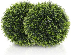 HOMCOM Set de 2 Plante Artificiale Sferice de Cedru, Plante Fictive Anti-UV, Ø45 cm, Verde | Aosom Romania