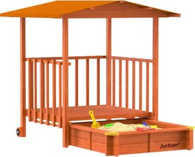 Groapa cu nisip cu verandă SUNNY, 130x130x143cm, maro/portocalie Jurhan