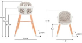 Scaun de masă pentru copii KINDERKRAFT 2v1 SIENNA fag/gri