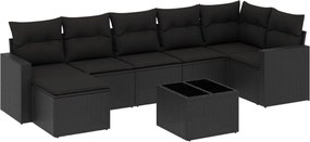 vidaXL Set mobilier de grădină cu perne, 8 piese, negru, poliratan