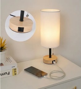 Brilagi - Lampă de masă cu port USB TABLON 1xE27/25W/230V stejar/negru/alb