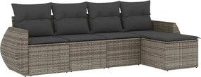 vidaXL Set canapea de grădină cu perne, 5 piese, gri, poliratan