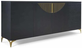 Comodă Isabel, 4 Uși și Sertare Interioare, Negru-Auriu, 250 x 50 x 100 cm