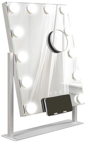 HOMCOM Oglindă Hollywood cu 12 becuri LED, luminos reglabil, rotație la 360°, magnificare 10X, atingere tactilă, alb | Aosom Romania
