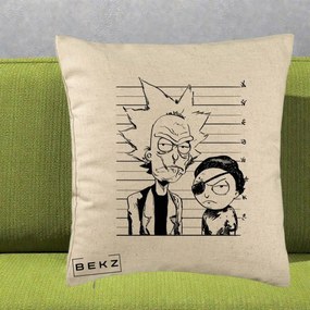 Perna Personalizata Rick si Morty Dosar, 40x40 cm, Bej, Husa Detasabila, Perna Inclusa, BEKZ®