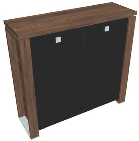 Dulap mediu Verno+ 140 x 46 x 130 cm, uși de sticlă, nuc / negru