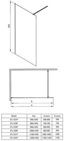 Paravan dus walk-in sticla securizata 110x195 cm otel slefuit Deante Prizma Otel slefuit, 1100x1950 mm