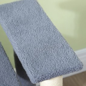 PawHut Scara pentru Pisici de 4 Nivele Acoperit cu Franela Stalp de Zgarci Bola Agatatoare 60x40x64 cm Gri | Aosom Romania