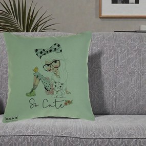 Perna Decorativa So Cute Fata Fashion, 40x40 cm, Verde, Husa Detasabila, Perna Inclusa, BEKZ®