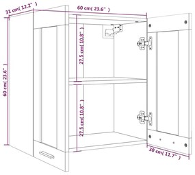 Dulap suspendat cu sticla, gri sonoma, 60x31x60 cm, lemn sonoma gri, Dulap suspendat din sticla 60 cm, 1