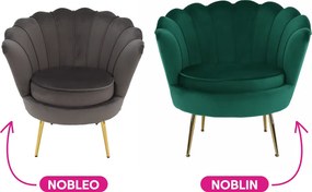 Fotoliu în stil Art-deco, catifea Velvet smarald/crom auriu, NOBLIN
