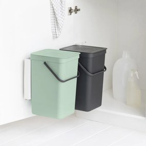 Cos de gunoi colectare selectiva Brabantia Sort&Go 1005518, 2x16 L, Montare pe usa dulapului, Gri/Verde