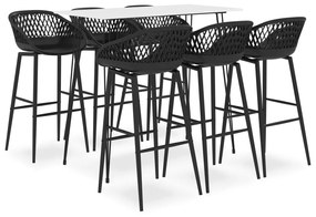 vidaXL Set mobilier de bar, 7 piese, alb și negru
