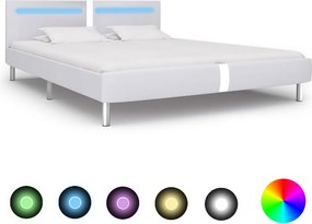 vidaXL Cadru de pat cu LED, alb, 180 x 200 cm, piele artificială