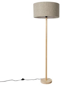 Lampă de podea rurală lemn cu abajur boucle taupe - Mels