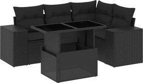 vidaXL Set mobilier de grădină cu perne, 5 piese, negru, poliratan