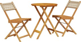 vidaXL Set mobilier bistro, 3 piese, poliratan bej/lemn masiv