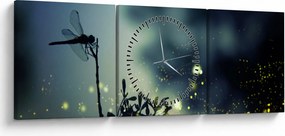 Tablou - Libelula în noaptea strălucitoare (cu ceas) (90x30 cm)