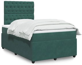 vidaXL Pat box spring cu saltea, verde închis, 120x200 cm, catifea