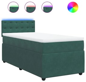 3289977 vidaXL Pat box spring cu saltea, verde închis, 100x200 cm, catifea