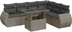 vidaXL Set canapele de grădină, 7 piese, cu perne, gri, poliratan