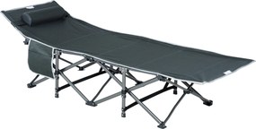 Outsunny Pat Pliabil cu Buzunare de Depozitare si Geanta pentru Transport, Pat de Camping Capitonat si Inaltat, 188x64.5x53 cm, Gri | Aosom Romania