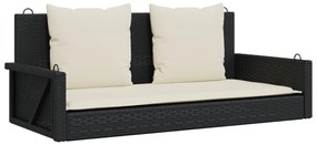 365629 vidaXL Bancă de balansoar cu perne, negru, 119x56x48 cm, poliratan