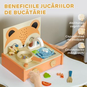 AIYAPLAY Bucătărie Jucărie pentru Copii 3-5 Ani, Mini Bucătărie cu Plită și 12 Accesorii, 31,5x23,5x25 cm, Multicoloră | Aosom Romania