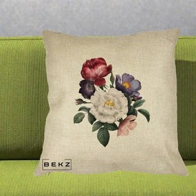Perna Decorativa Buchet Trandafiri Bujori Botanical, 40x40 cm, Crem, Husa Detasabila, Perna Inclusa, BEKZ®
