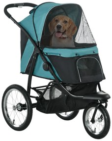 PawHut Cărucior pentru câini, pliabil, protecție solară, ferestre din plasă, coș de depozitare, Verde închis, 111 x 58 x 107 cm | Aosom Romania