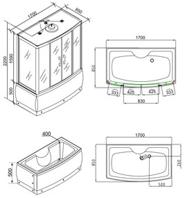 Cadă de baie cu hidromasaj Emilia 170 cu electronică, neagră