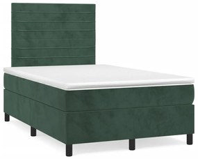 Pat box spring cu saltea, verde inchis, 120x200 cm, catifea Verde inchis, 120 x 200 cm, Benzi orizontale