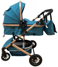Carucior 2 in 1 pentru copii, cu maner reversibil si suspensii, 0-36 luni - CPC-31-turcoaz
