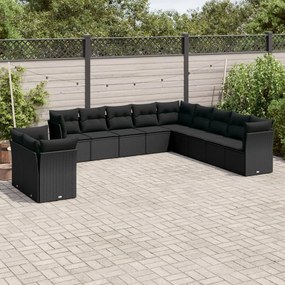 3249714 vidaXL Set canapele de grădină cu perne, 11 piese, negru, poliratan