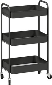 HOMCOM Cărucior multifuncțional mobil pentru bucătărie, 3 rafturi, 4 roți, 45 cm x 30,6 cm x 79 cm, Negru | Aosom Romania