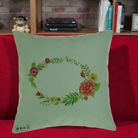 Perna Decorativa Coroana Florala Acuarela, 40x40 cm, Verde, Husa Detasabila, Perna Inclusa, BEKZ®