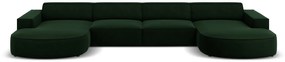 Coltar Jodie in forma de U  cu 6 locuri,  colt rotunjit si tapiterie din catifea, verde inchis