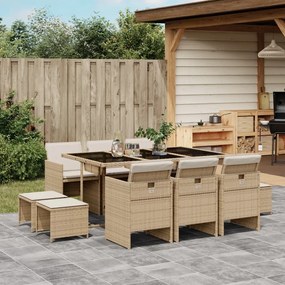 vidaXL Set mobilier de grădină cu perne, 11 piese, bej, poliratan