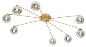 Lampă de plafon modernă cu 8 lumini de aur, cu sticlă fum - Atena