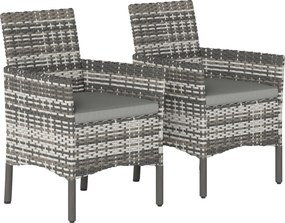 Outsunny Set de 2 Scaune de Grădină din Ratan, Scaune de Exterior cu Perne, Cotiere și Spătar Înalt, Cadru din Oțel pentru Verandă, Balcon, Lângă Piscină și Grădină, Gri | Aosom Romania