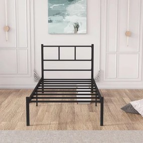 Pat metalic ROVAN 90 x 200 cm pentru o persoană, negru, sarcină maximă 120 kg