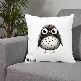 Perna Decorativa Bufnita Neagra cu Buline Albe, 40x40 cm, Alba Mata, Husa Detasabila, Perna Inclusa, BEKZ®