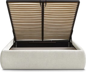 Pat matrimonial bej tapițat cu spațiu de depozitare/fără tăblie cu somieră 180x200 cm Inera – Bobochic Paris